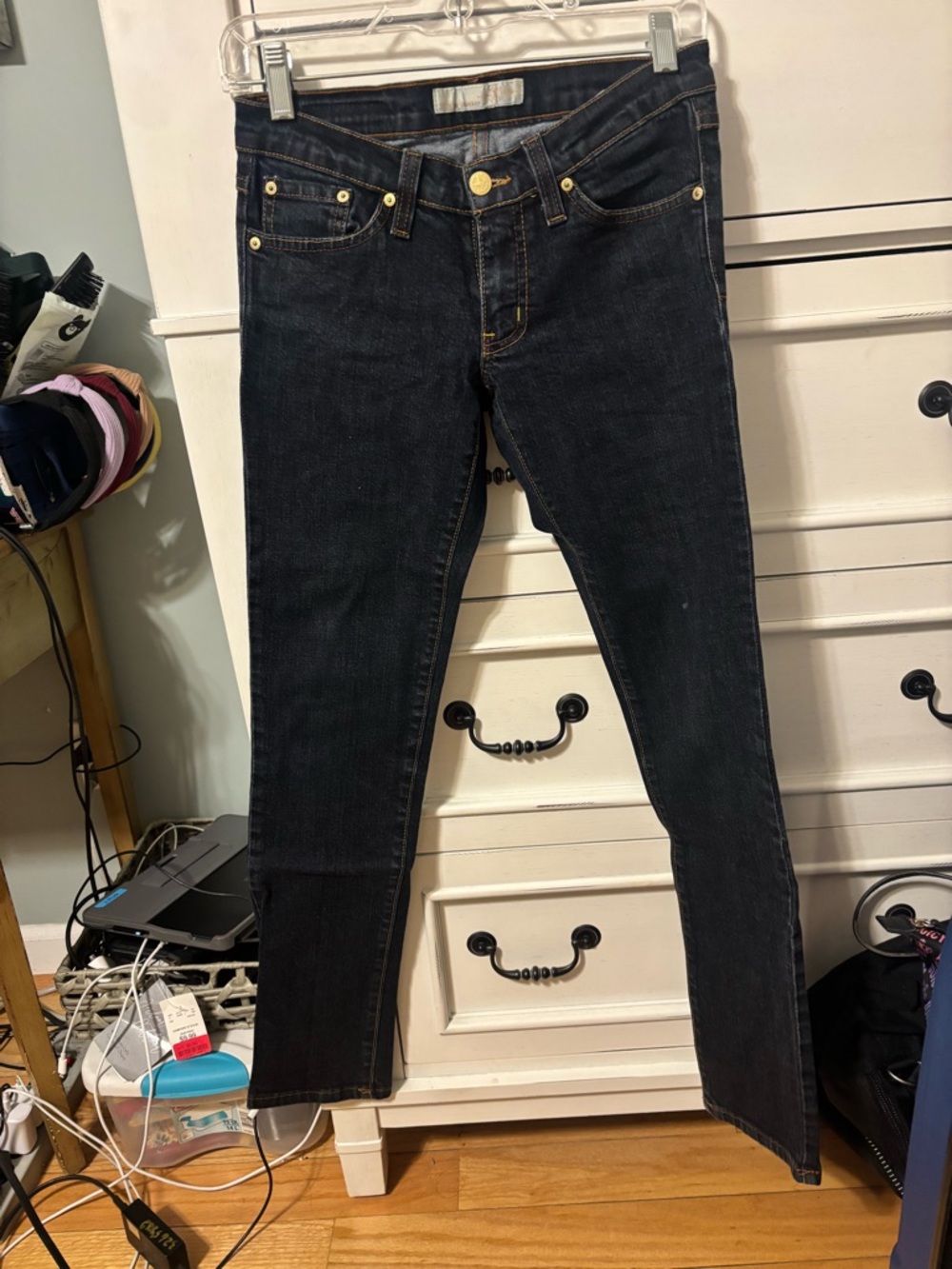 Flying Monkey Dark Black Skinny Jeans with Gold Hardware